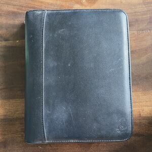 Franklin Covey 7-Ring Zip Around Binder Organizer Black Leather USA Made Vintage